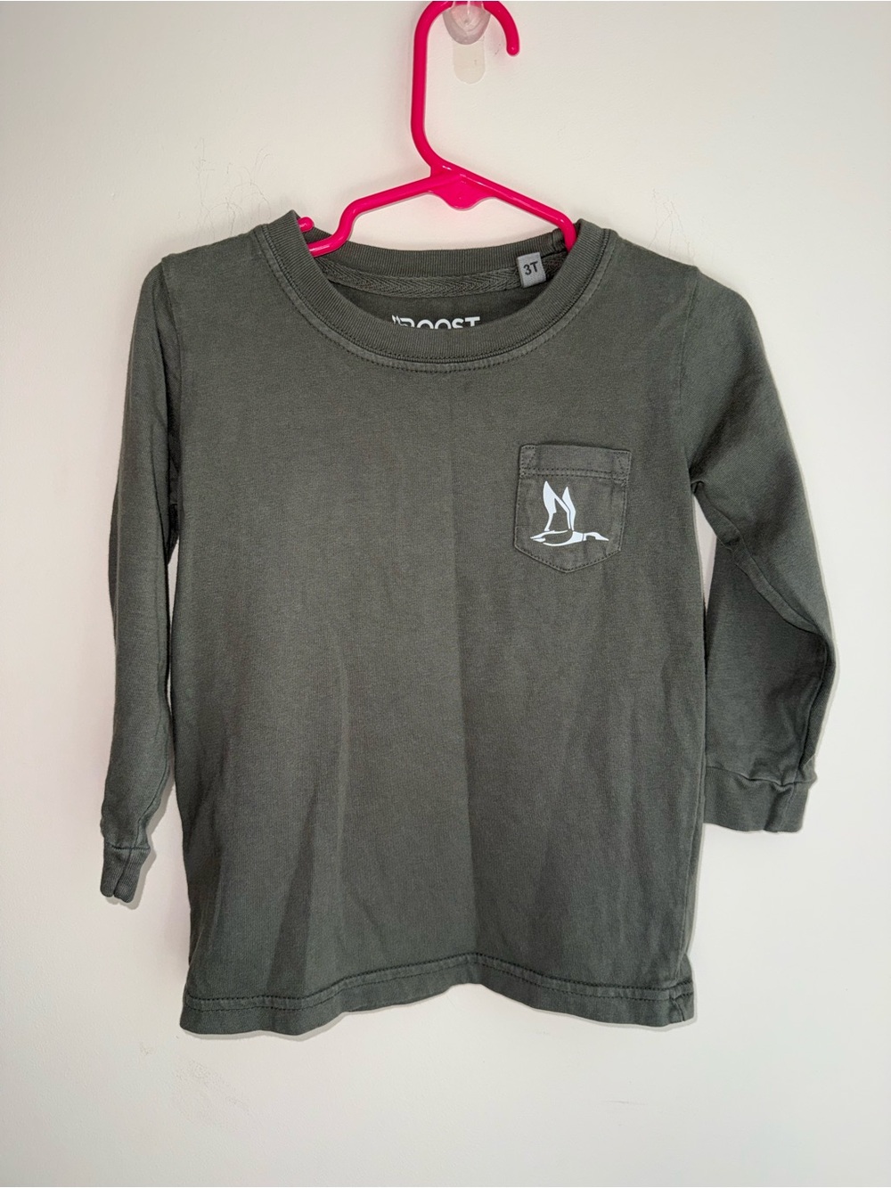 Olive Green Long Sleeve Tee with Pocket Graphic
